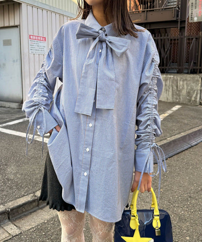 CIAOPANIC 褶皺袖條紋襯衫配TIE - Image 13