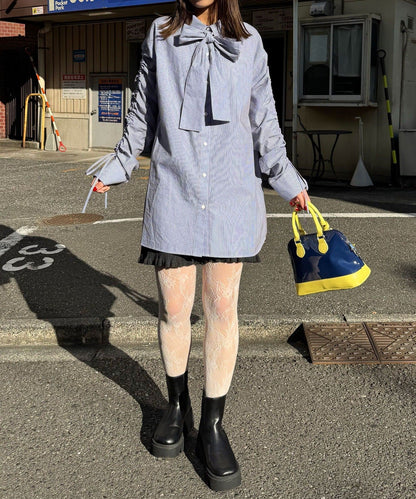 CIAOPANIC 褶皺袖條紋襯衫配TIE - Image 16