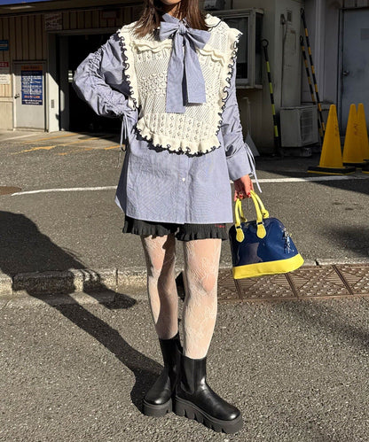 CIAOPANIC 褶皺袖條紋襯衫配TIE - Image 18