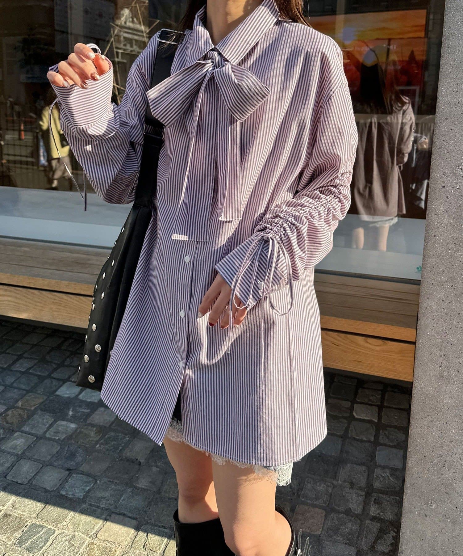 CIAOPANIC 褶皺袖條紋襯衫配TIE - Image 21