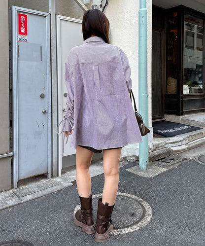 CIAOPANIC 褶皺袖條紋襯衫配TIE - Image 24