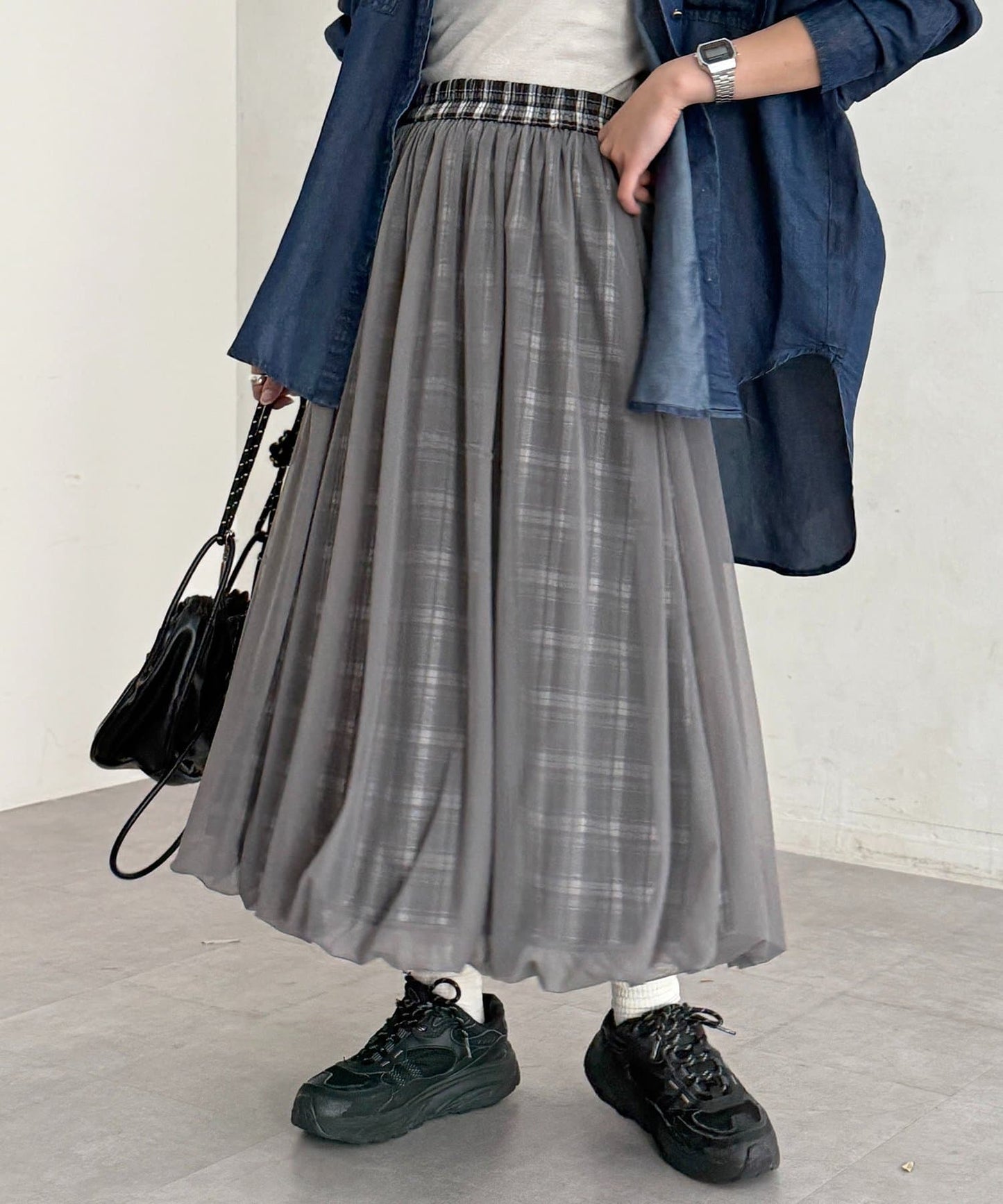 CPCM 薄紗格紋氣球裙 [可正反兩穿] - Image 1