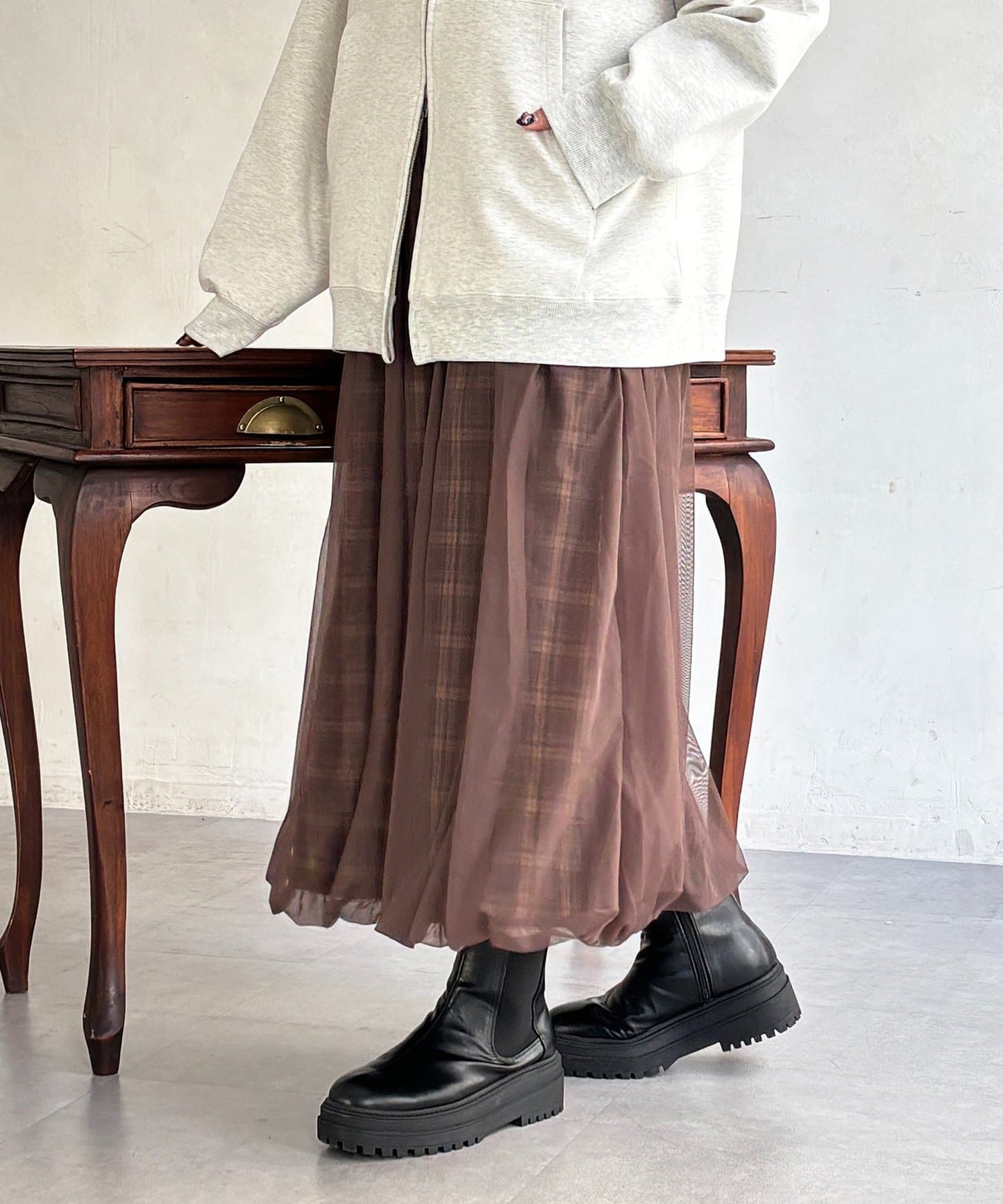 CPCM 薄紗格紋氣球裙 [可正反兩穿] - Image 4