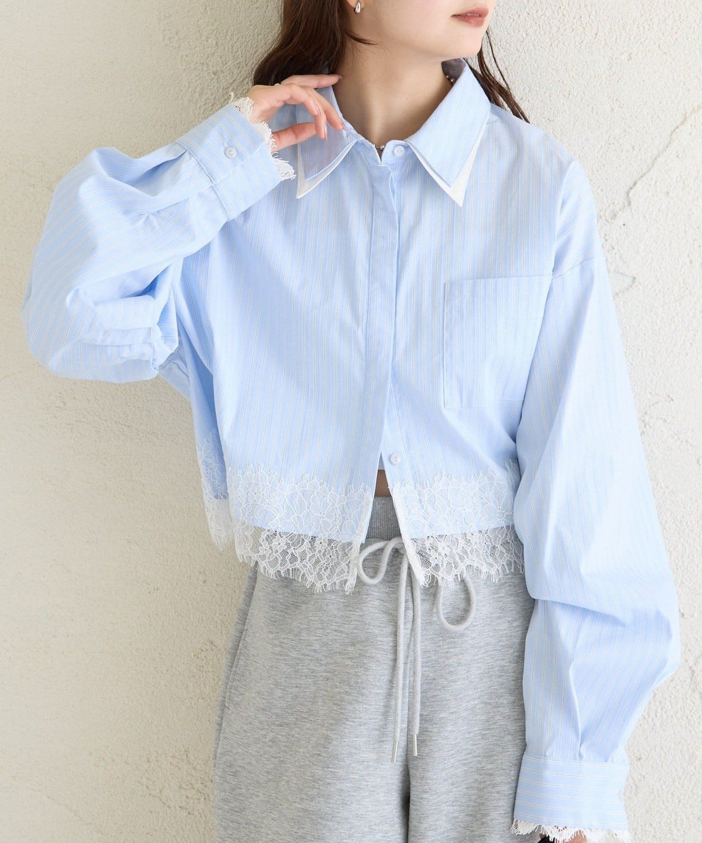 mystic 下擺Lace條紋Shirt - Image 1
