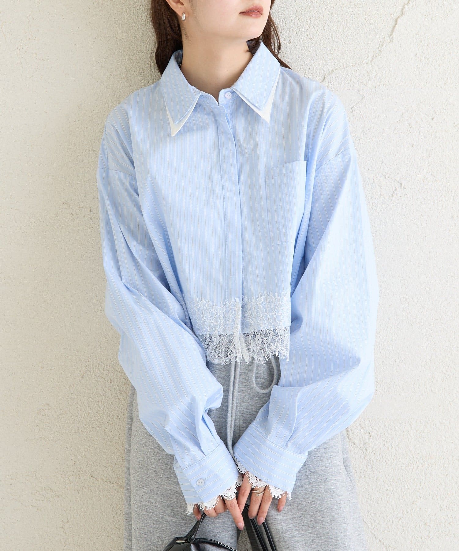 mystic 下擺Lace條紋Shirt - Image 4