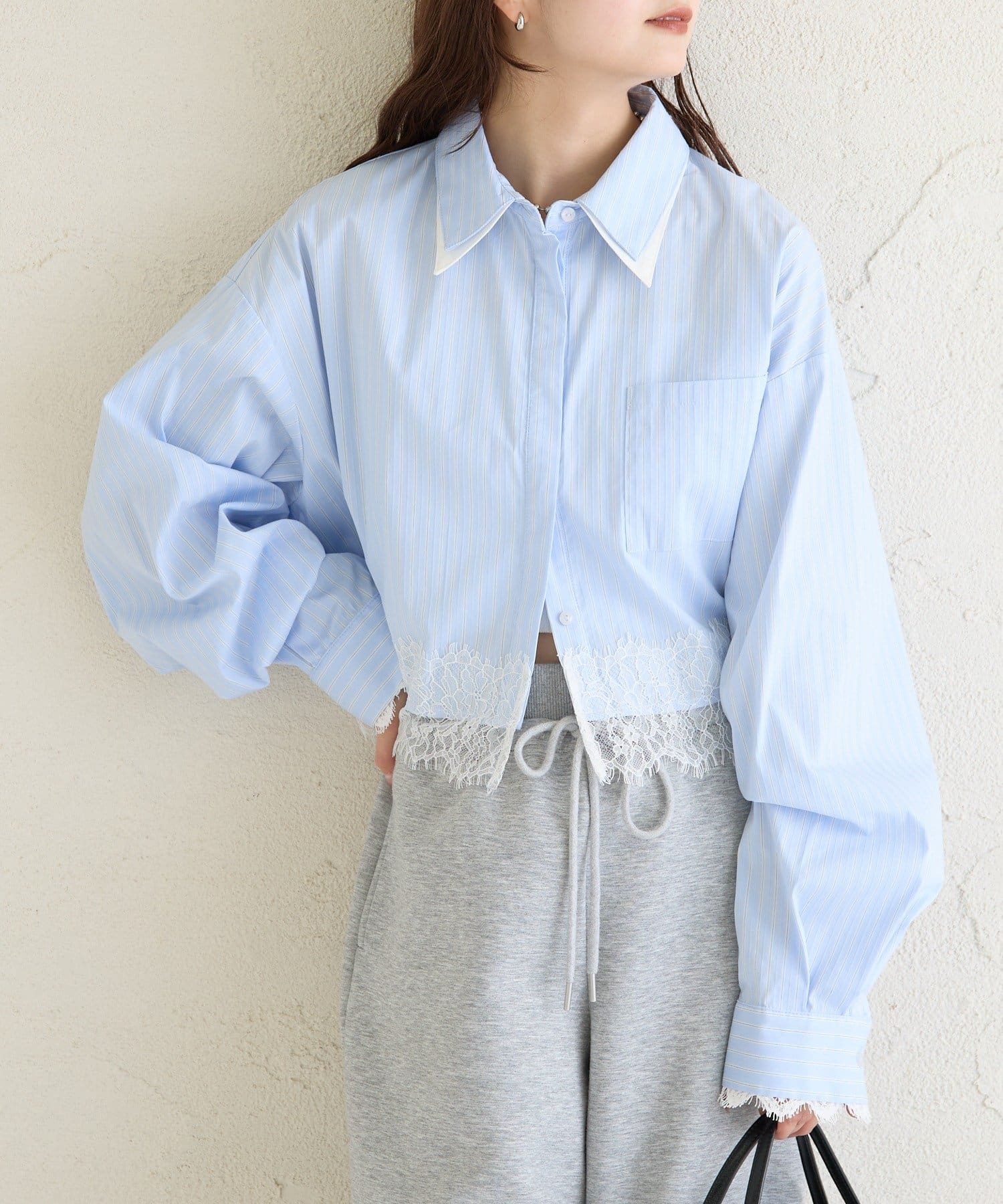 mystic 下擺Lace條紋Shirt - Image 5