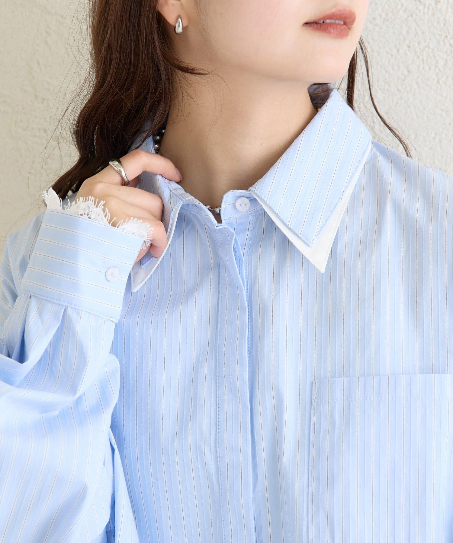 mystic 下擺Lace條紋Shirt - Image 6