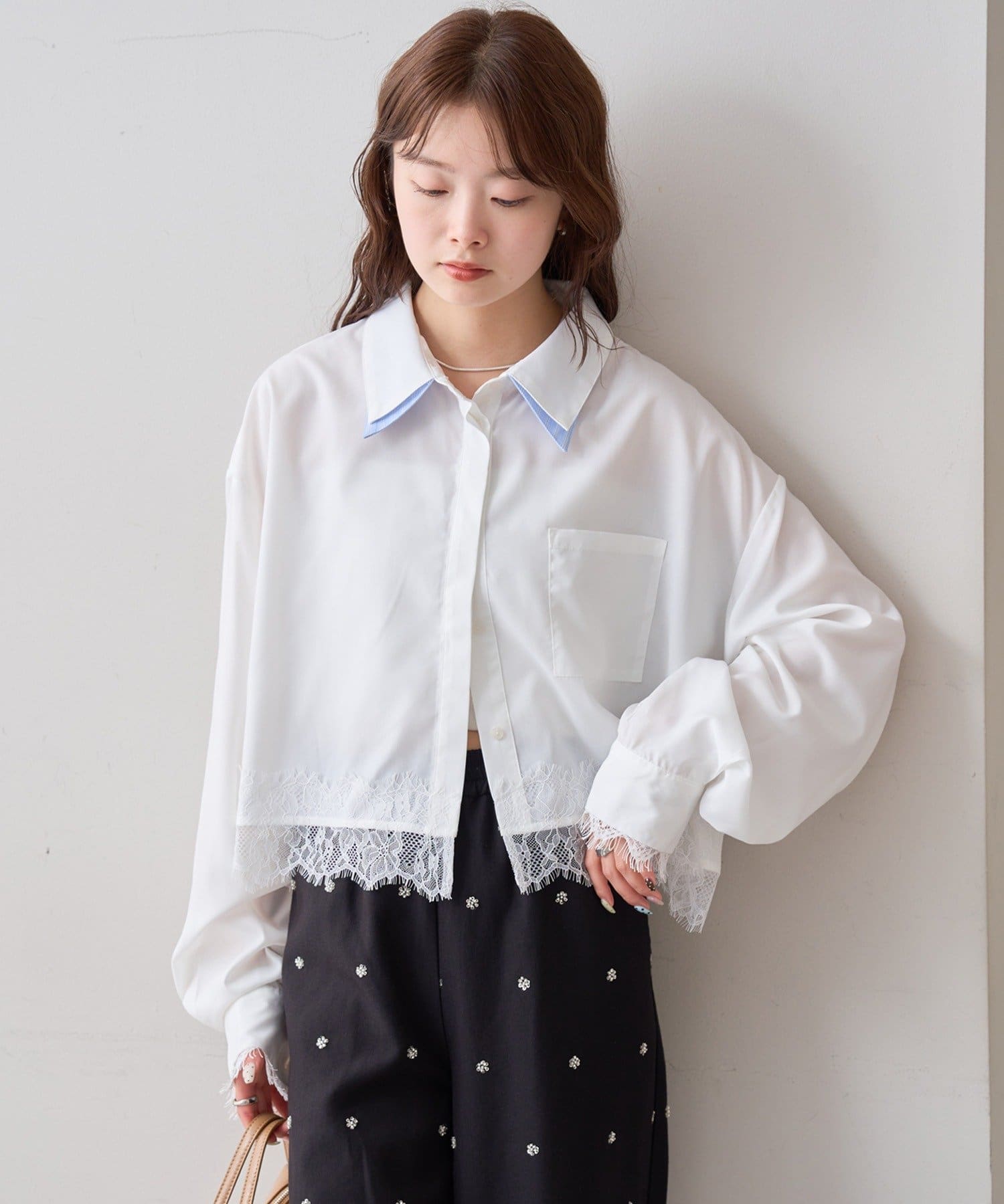 mystic 下擺Lace條紋Shirt - Image 2