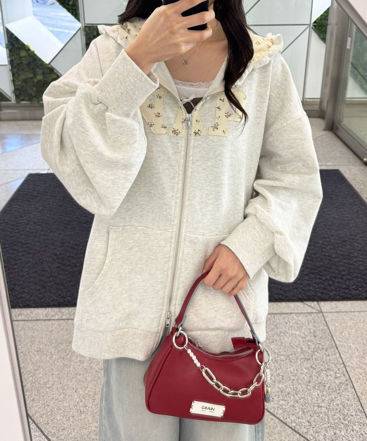 neutral by CIAOPANIC 碎花Logo荷葉邊雙拉鍊連帽Hoodie - Image 1