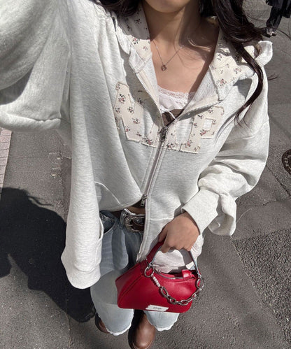 neutral by CIAOPANIC 碎花Logo荷葉邊雙拉鍊連帽Hoodie - Image 4