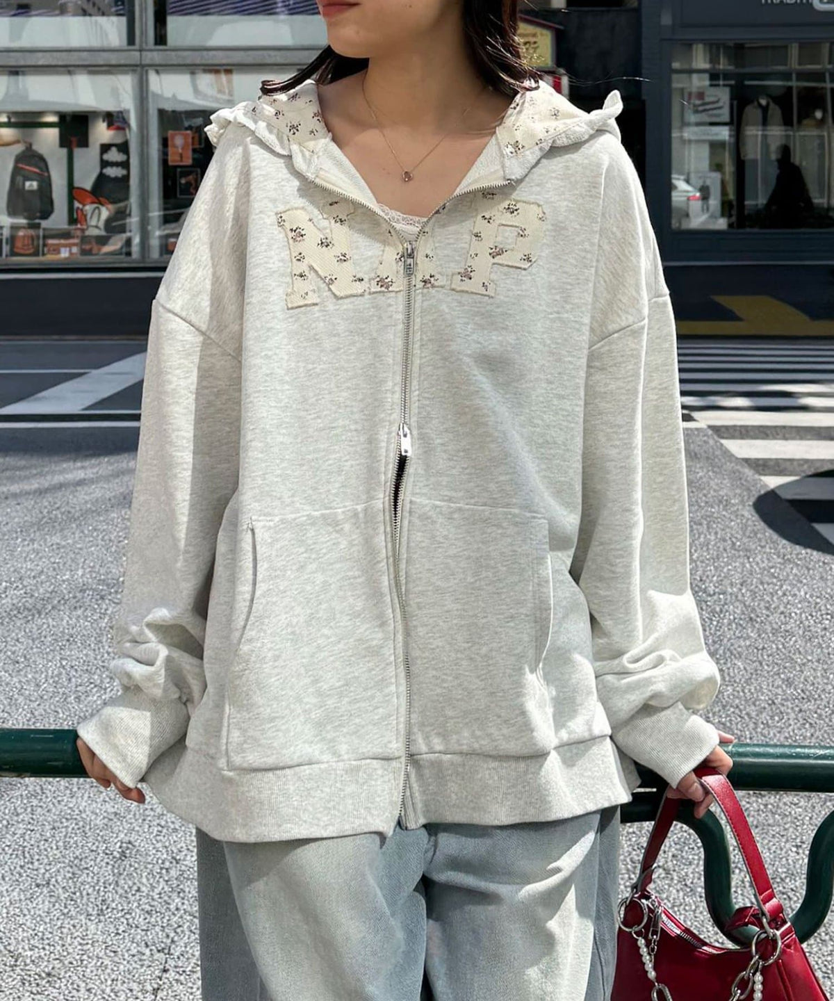neutral by CIAOPANIC 碎花Logo荷葉邊雙拉鍊連帽Hoodie - Image 5