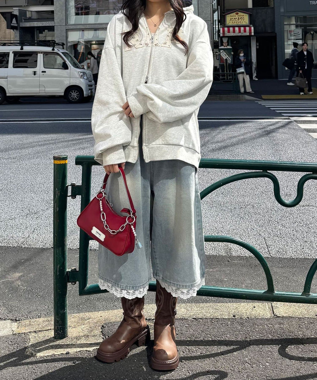 neutral by CIAOPANIC 碎花Logo荷葉邊雙拉鍊連帽Hoodie - Image 9