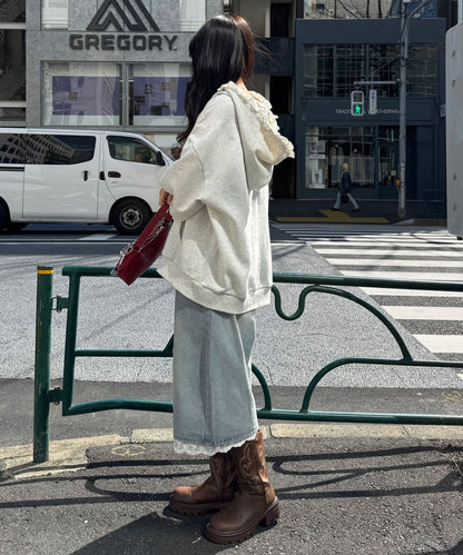 neutral by CIAOPANIC 碎花Logo荷葉邊雙拉鍊連帽Hoodie - Image 10