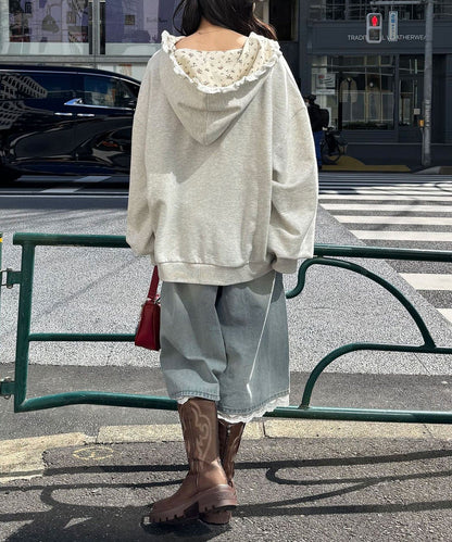 neutral by CIAOPANIC 碎花Logo荷葉邊雙拉鍊連帽Hoodie - Image 11