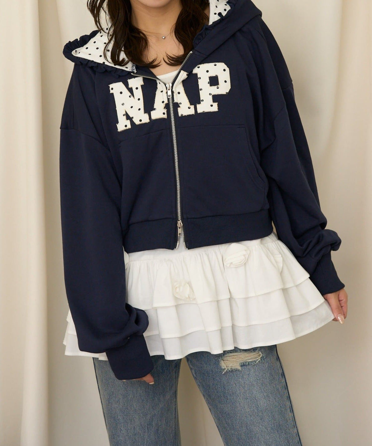 neutral by CIAOPANIC 碎花Logo荷葉邊雙拉鍊連帽Hoodie - Image 36