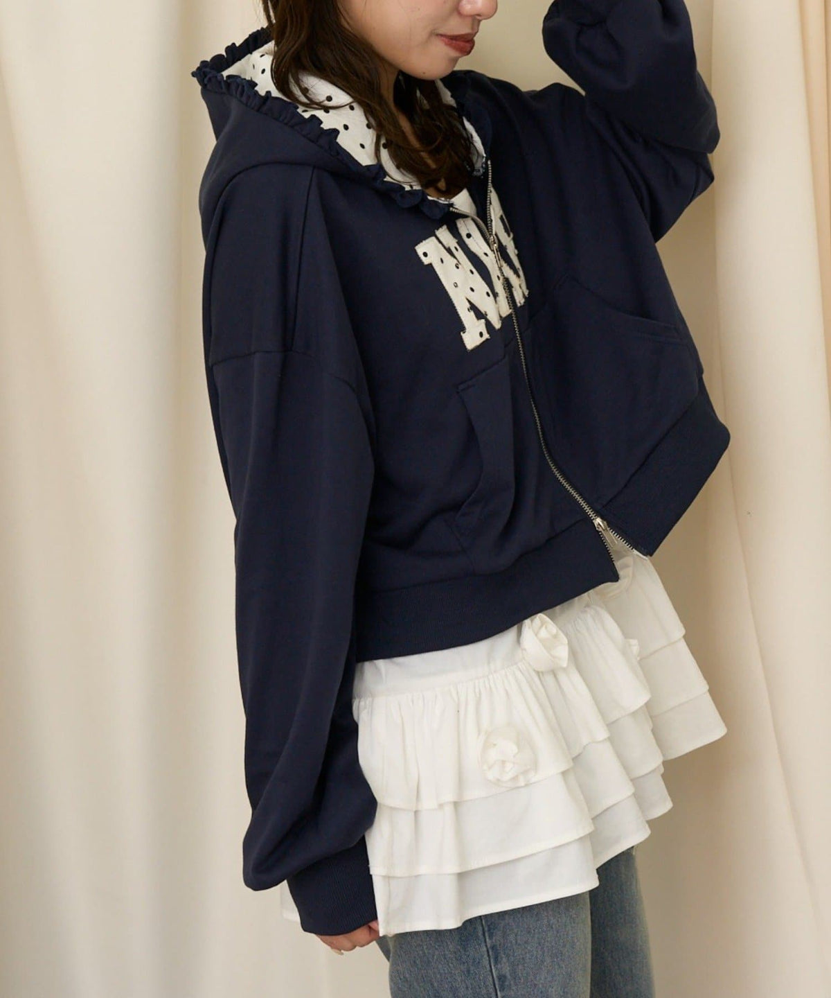 neutral by CIAOPANIC 碎花Logo荷葉邊雙拉鍊連帽Hoodie - Image 37