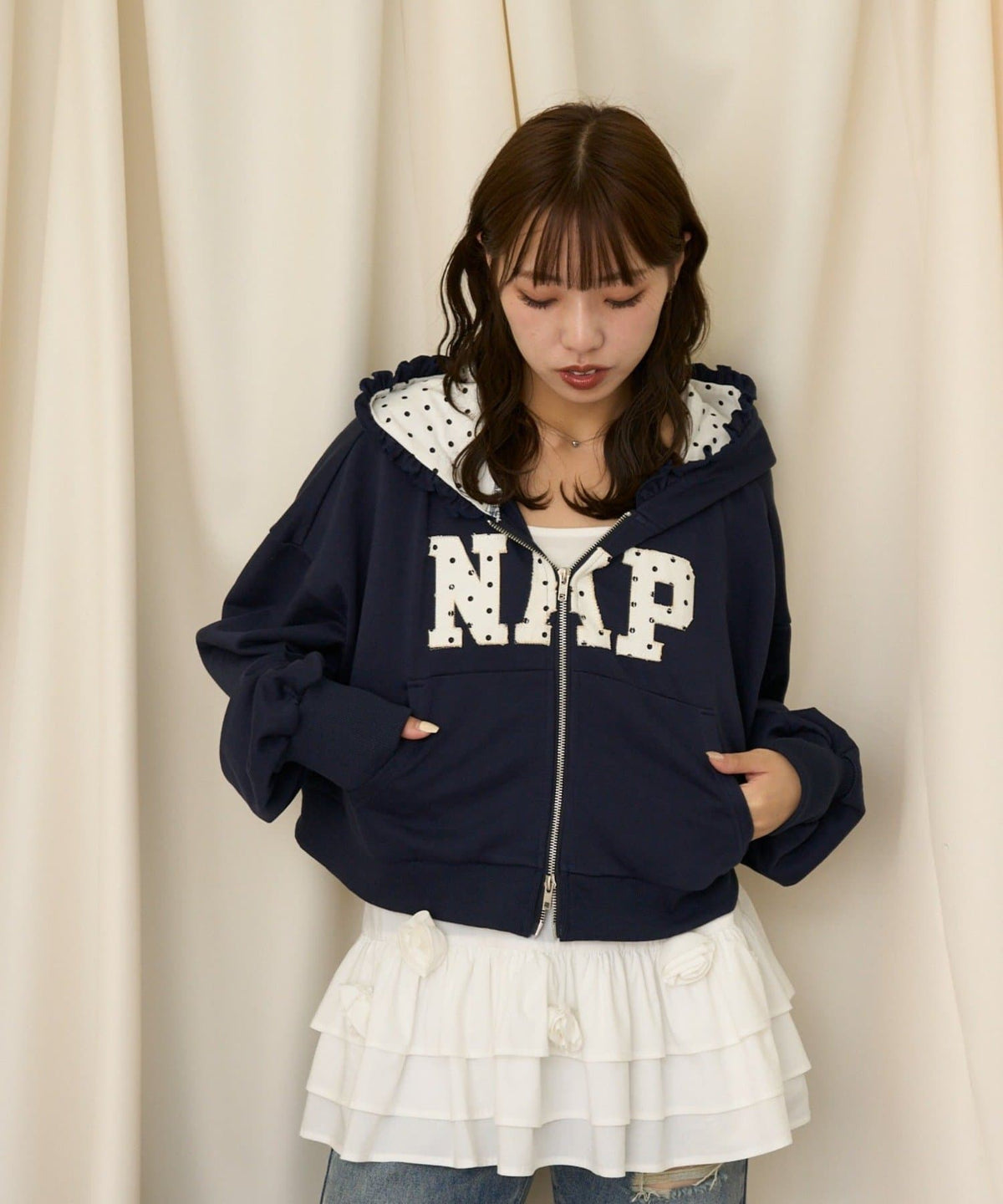 neutral by CIAOPANIC 碎花Logo荷葉邊雙拉鍊連帽Hoodie - Image 40