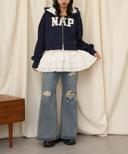 neutral by CIAOPANIC 碎花Logo荷葉邊雙拉鍊連帽Hoodie - Image 41