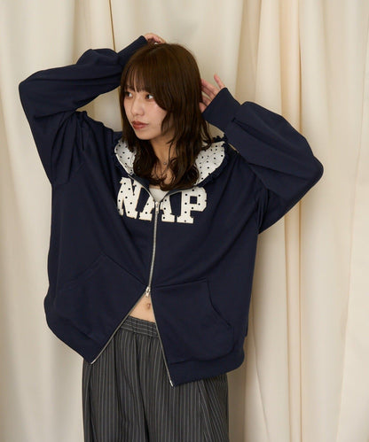 neutral by CIAOPANIC 碎花Logo荷葉邊雙拉鍊連帽Hoodie - Image 28