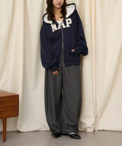 neutral by CIAOPANIC 碎花Logo荷葉邊雙拉鍊連帽Hoodie - Image 33