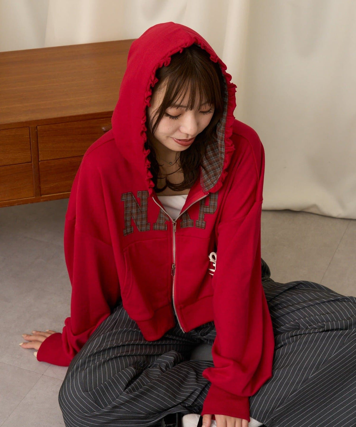 neutral by CIAOPANIC 碎花Logo荷葉邊雙拉鍊連帽Hoodie - Image 51