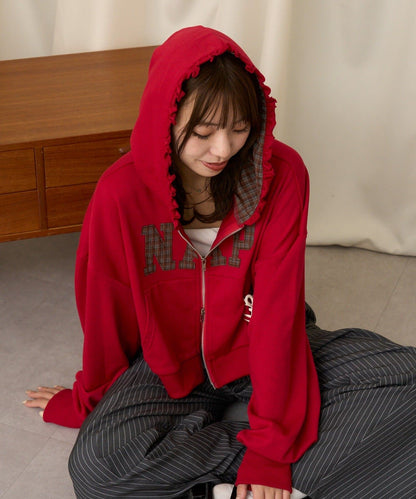 neutral by CIAOPANIC 碎花Logo荷葉邊雙拉鍊連帽Hoodie - Image 51