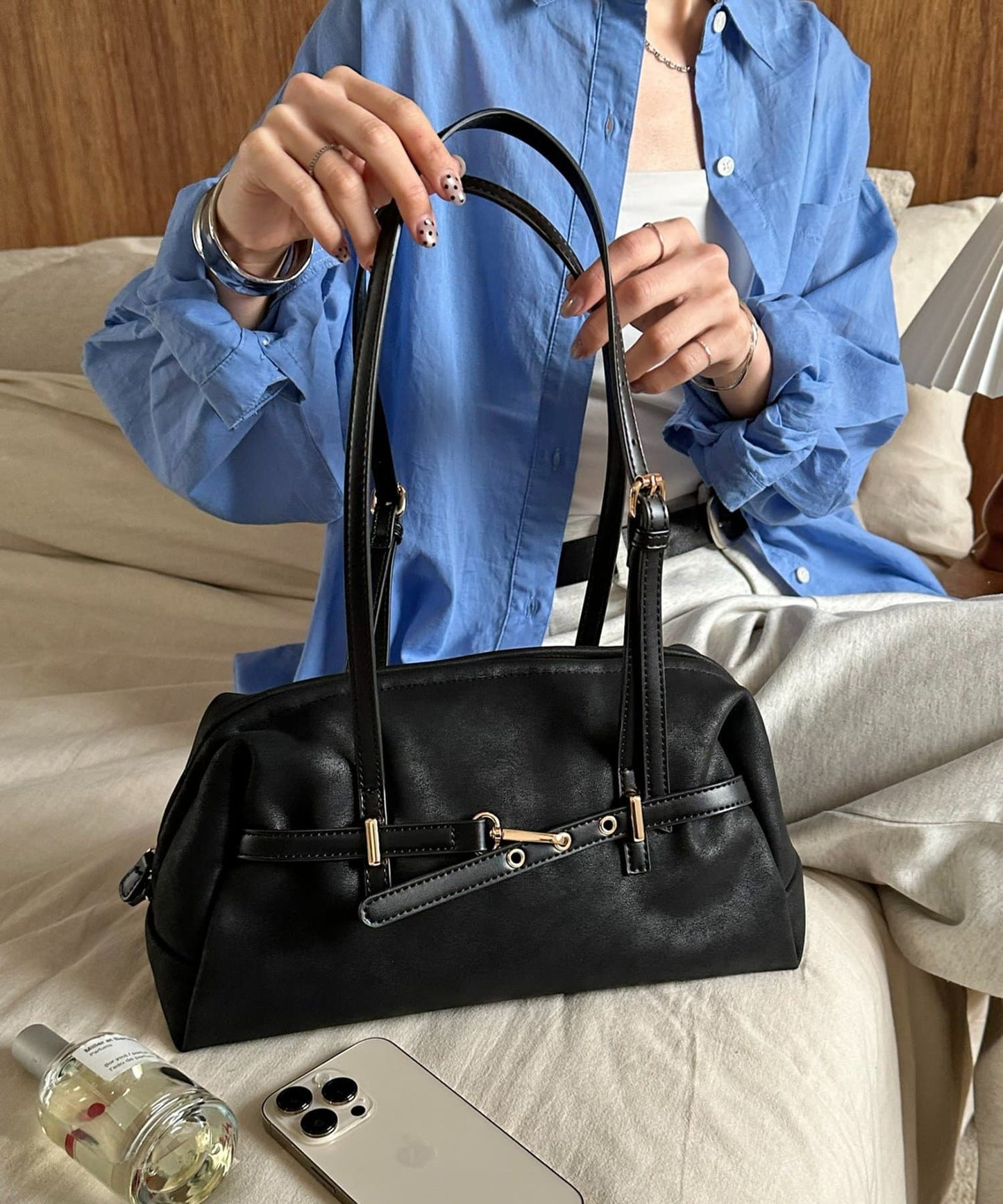 DISCOAT Metal Belt Long Handle Boston Bag - Image 2