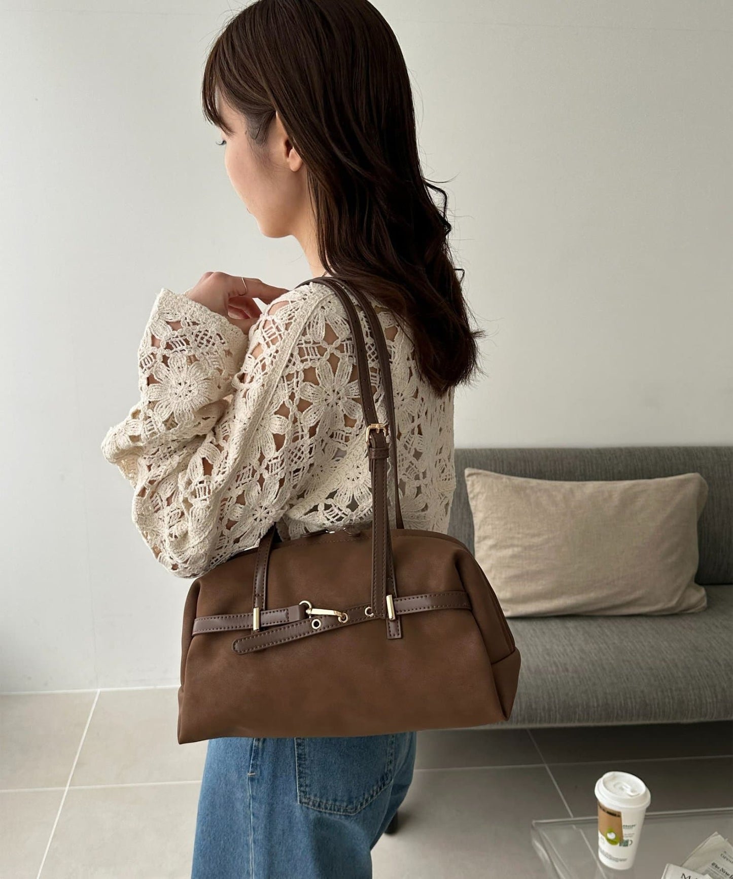 DISCOAT Metal Belt Long Handle Boston Bag - Image 14
