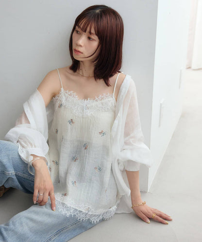 DISCOAT 刺繡薄紗Lace邊吊帶衫 - Image 1