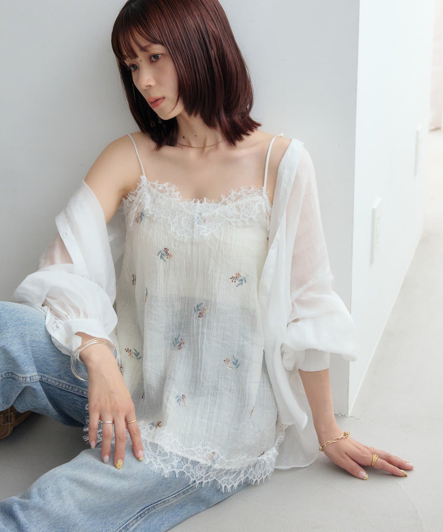 DISCOAT 刺繡薄紗Lace邊吊帶衫 - Image 4