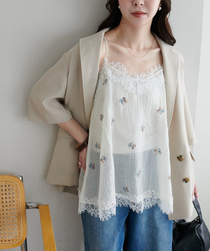DISCOAT 刺繡薄紗Lace邊吊帶衫 - Image 9