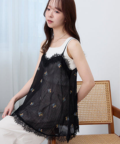 DISCOAT 刺繡薄紗Lace邊吊帶衫 - Image 2