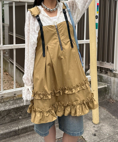 CIAOPANIC 荷葉邊軍裝風中長背帶裙 - Image 4