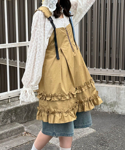 CIAOPANIC 荷葉邊軍裝風中長背帶裙 - Image 6