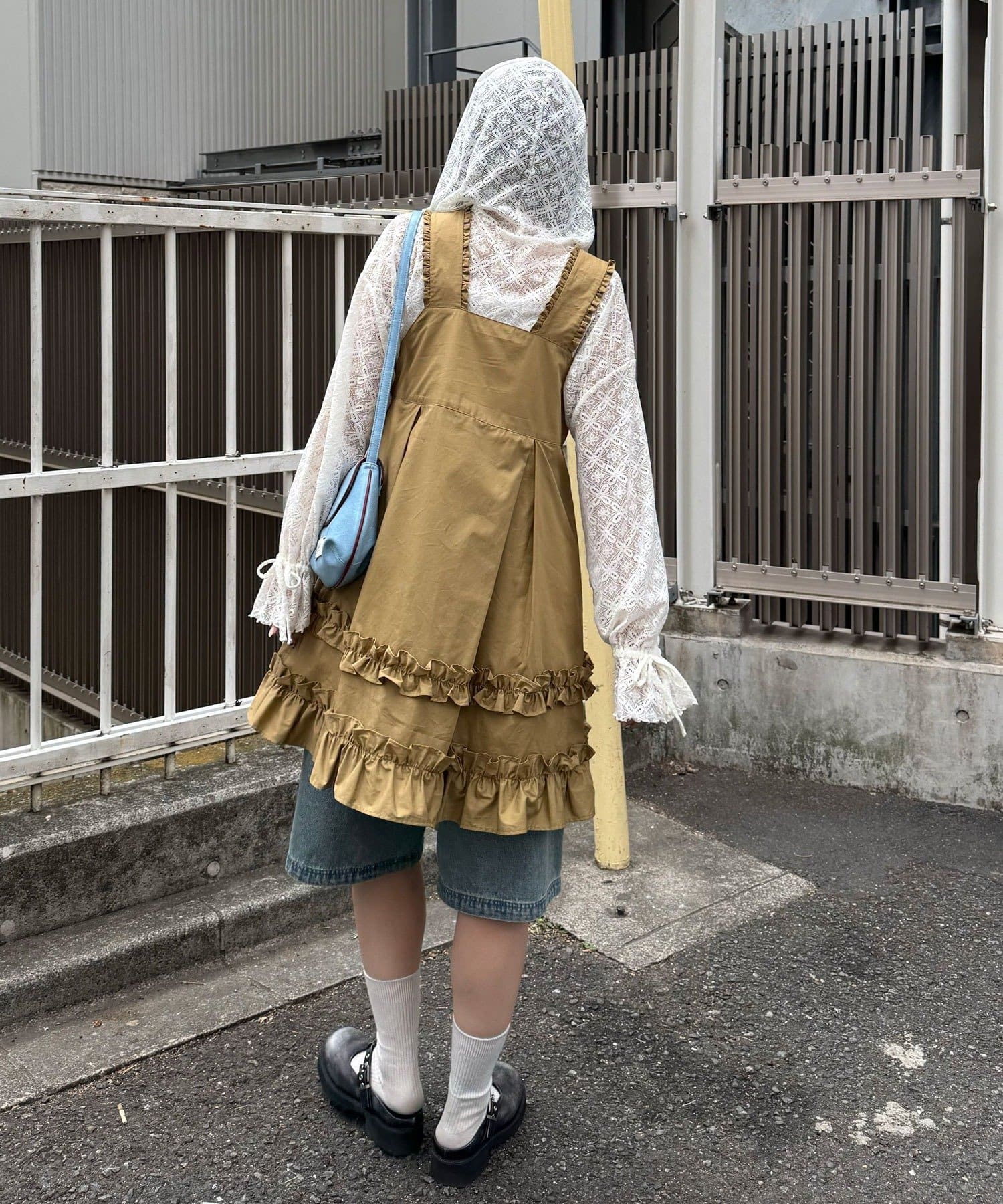 CIAOPANIC 荷葉邊軍裝風中長背帶裙 - Image 11