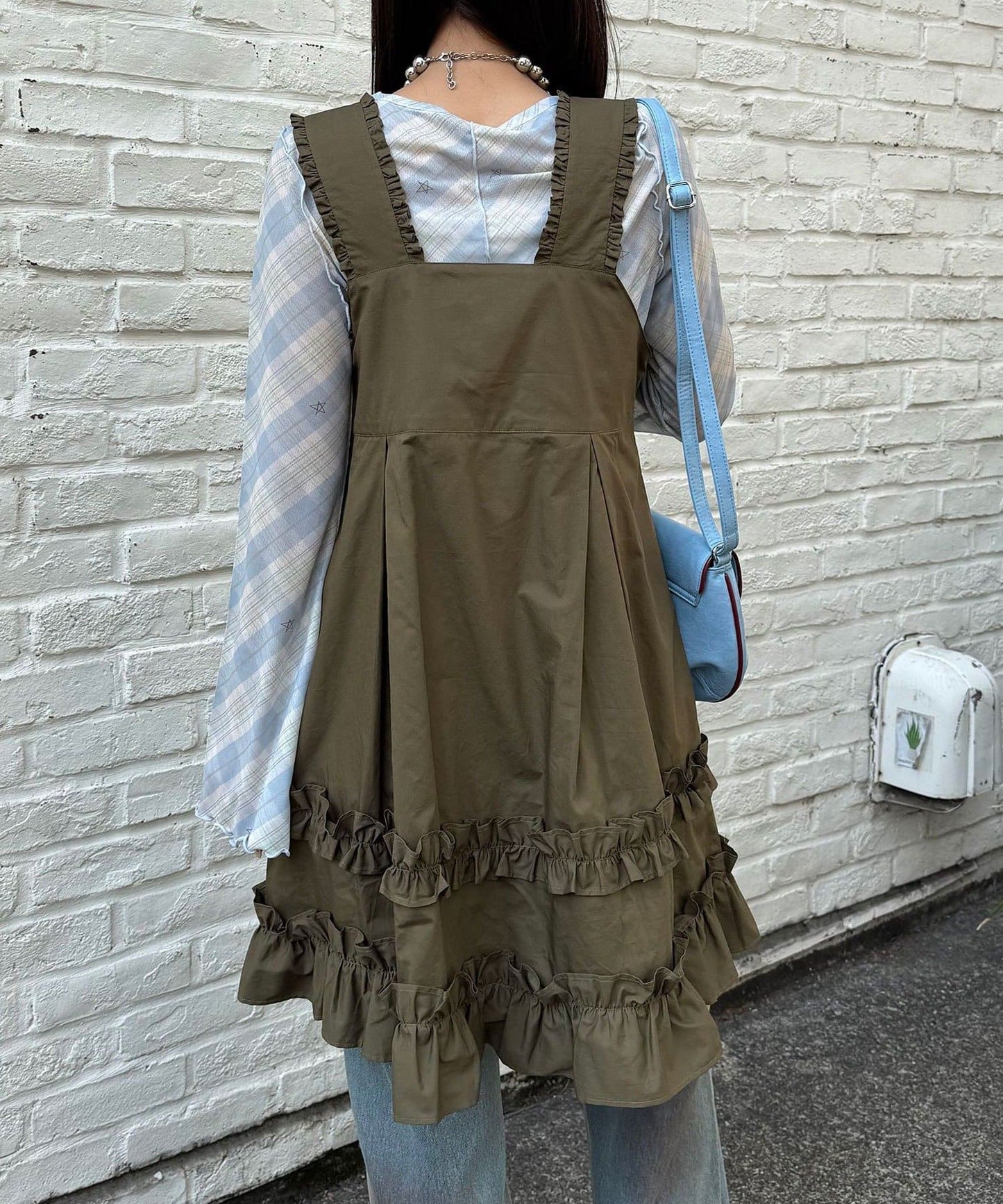 CIAOPANIC 荷葉邊軍裝風中長背帶裙 - Image 14