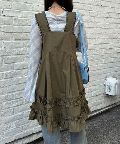 CIAOPANIC 荷葉邊軍裝風中長背帶裙 - Image 14