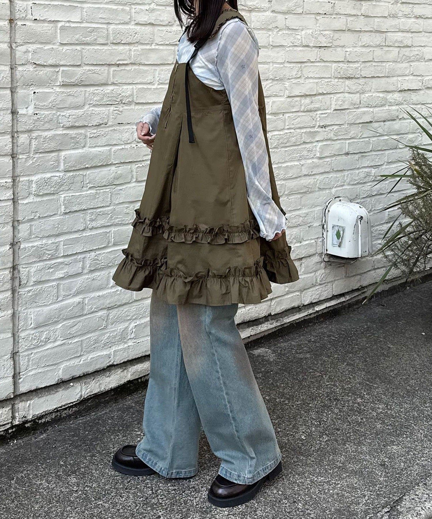 CIAOPANIC 荷葉邊軍裝風中長背帶裙 - Image 16