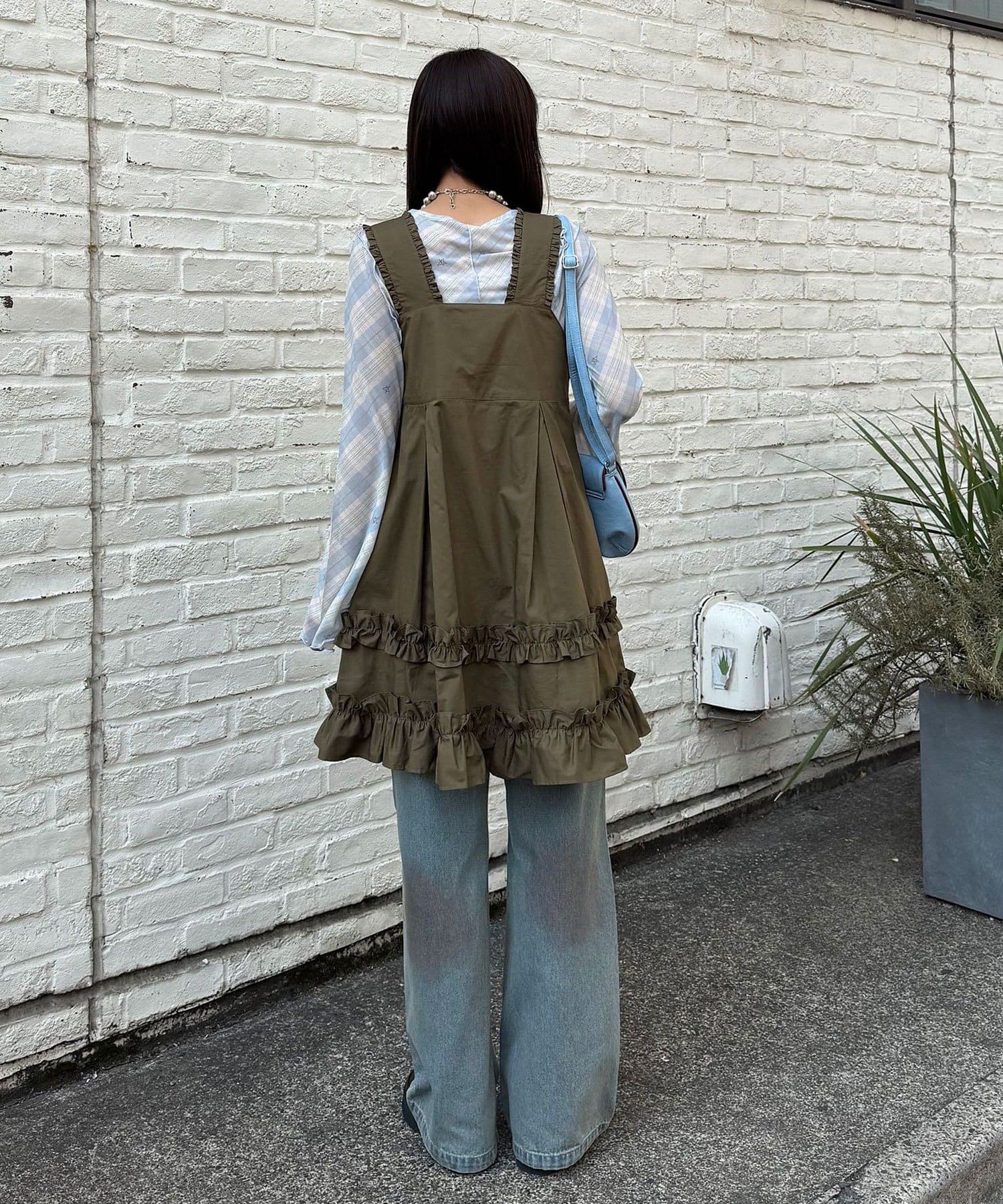 CIAOPANIC 荷葉邊軍裝風中長背帶裙 - Image 17