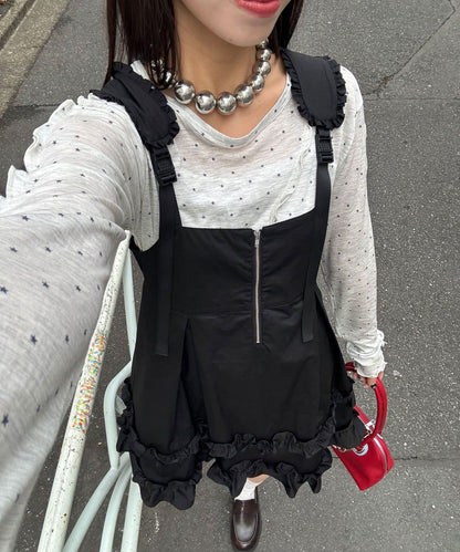 CIAOPANIC 荷葉邊軍裝風中長背帶裙 - Image 2