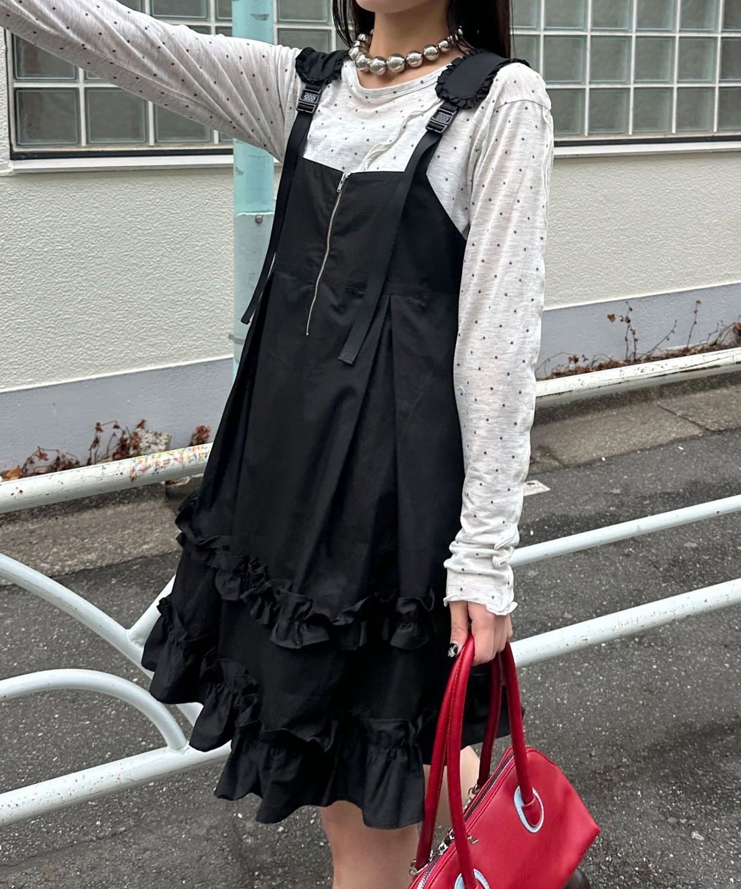 CIAOPANIC 荷葉邊軍裝風中長背帶裙 - Image 18