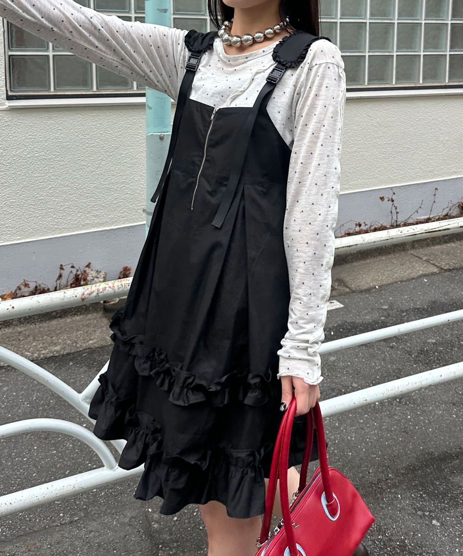 CIAOPANIC 荷葉邊軍裝風中長背帶裙 - Image 18