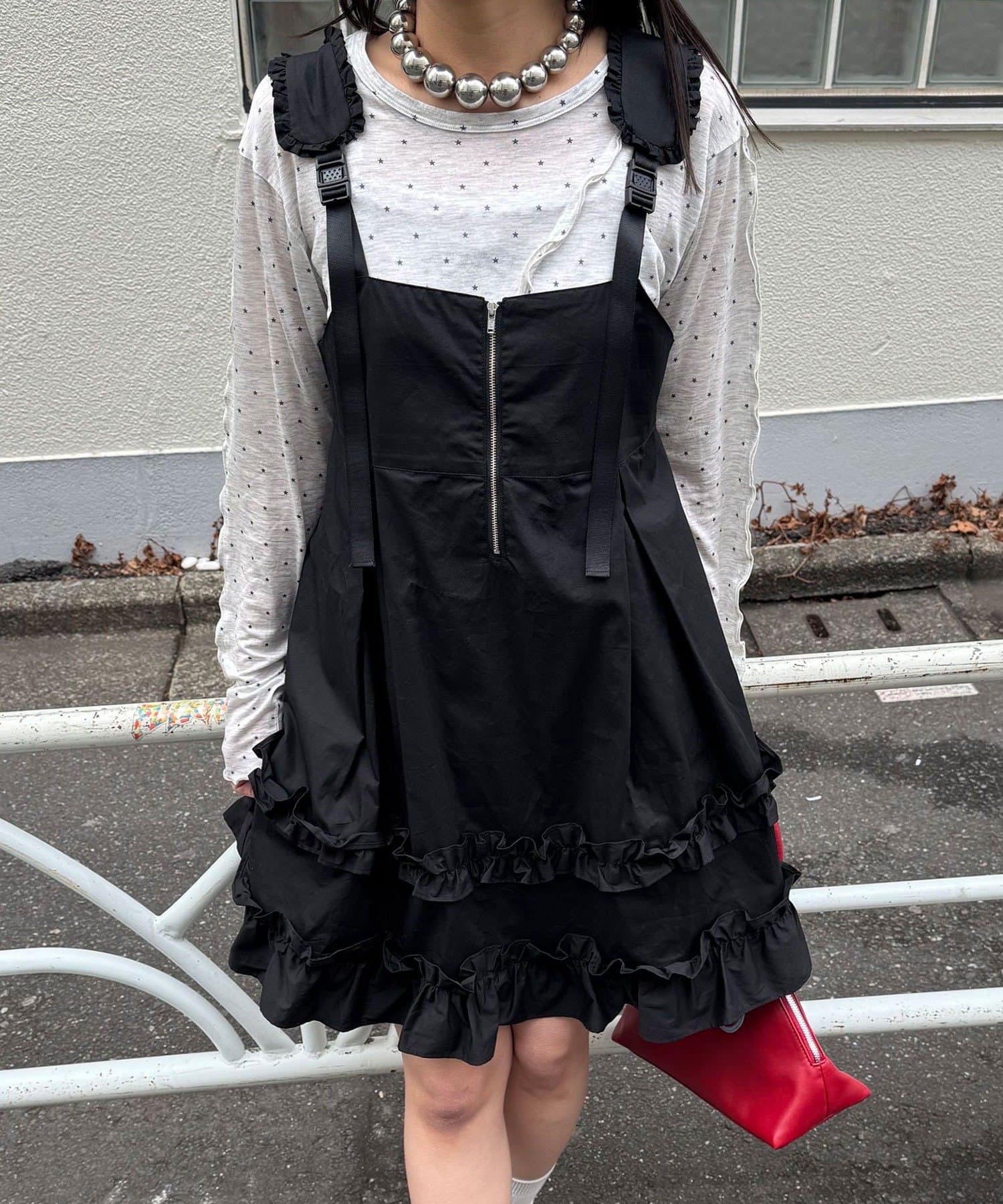 CIAOPANIC 荷葉邊軍裝風中長背帶裙 - Image 19