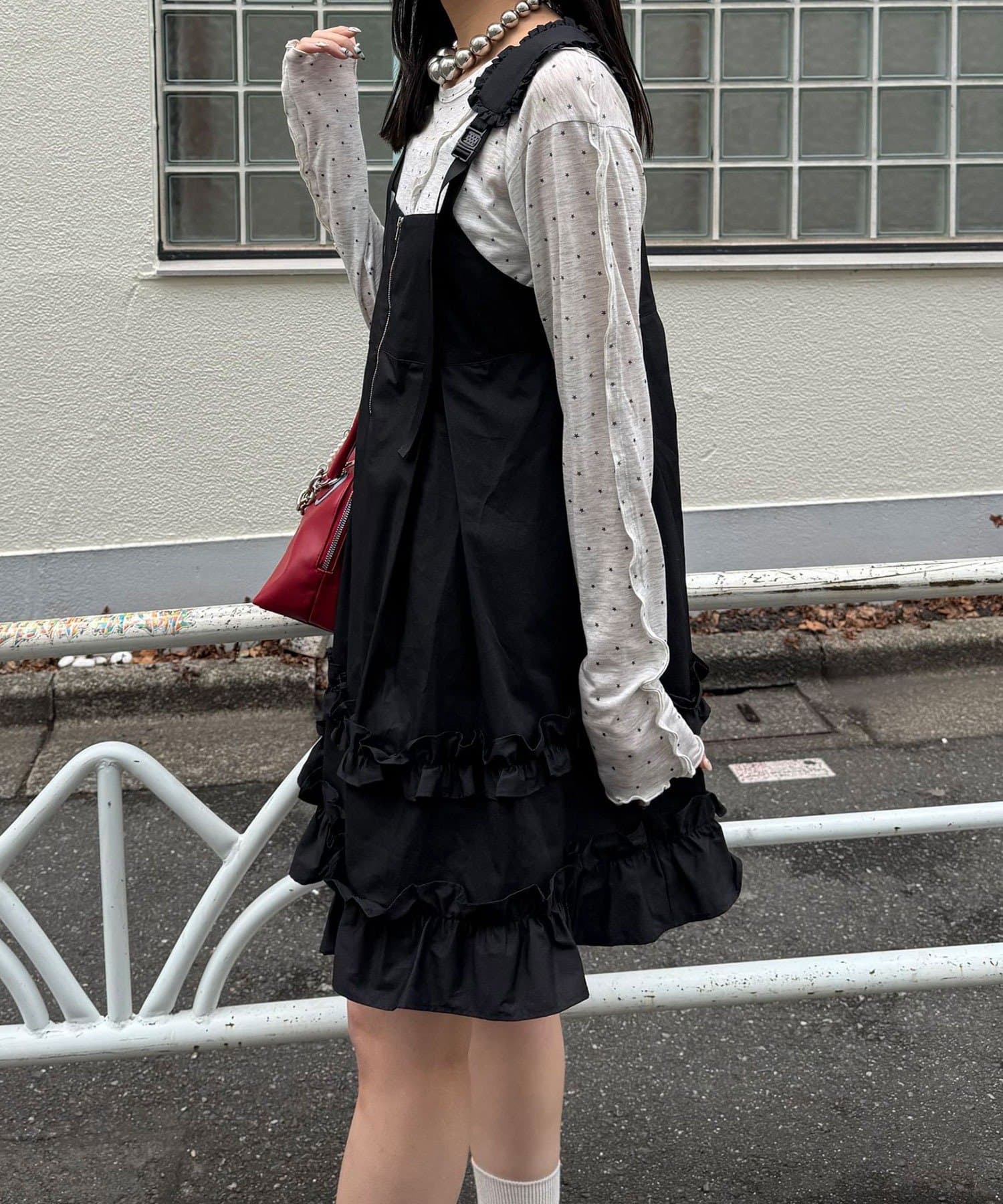 CIAOPANIC 荷葉邊軍裝風中長背帶裙 - Image 21