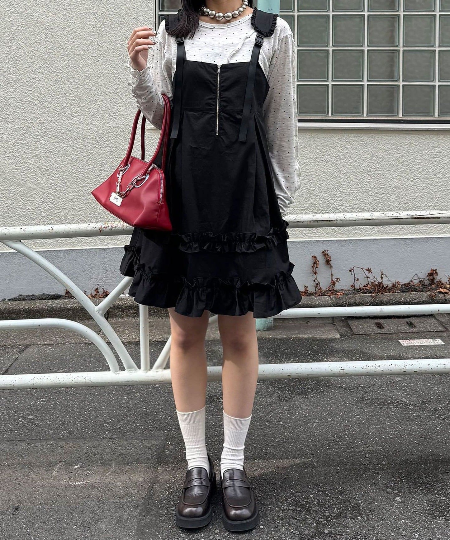 CIAOPANIC 荷葉邊軍裝風中長背帶裙 - Image 23