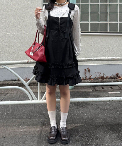 CIAOPANIC 荷葉邊軍裝風中長背帶裙 - Image 23