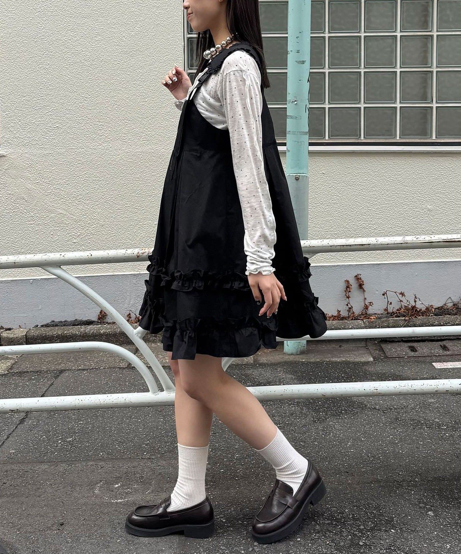 CIAOPANIC 荷葉邊軍裝風中長背帶裙 - Image 24