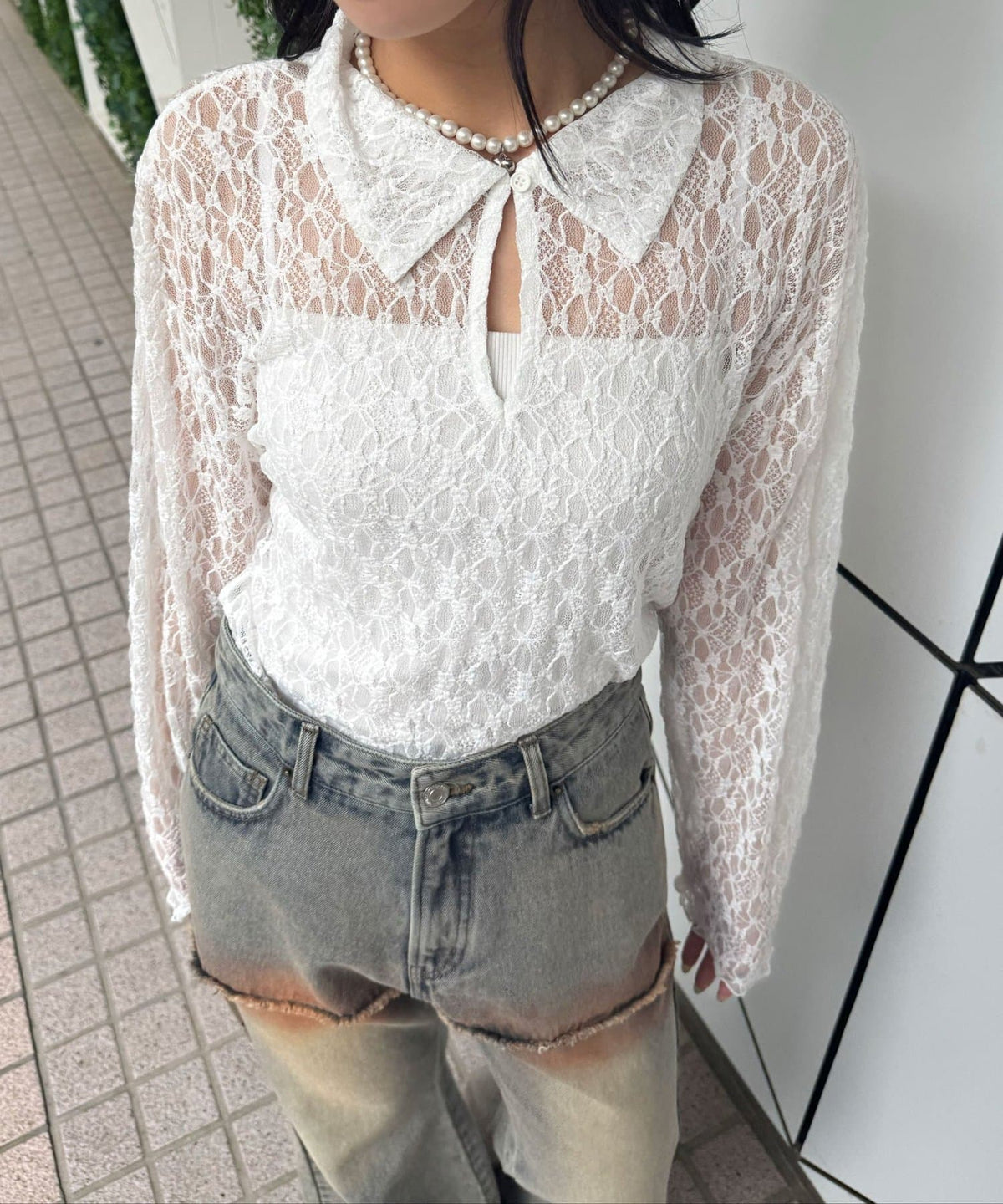 CIAOPANIC 2-Way Lace Polo 長袖 Top - Image 4