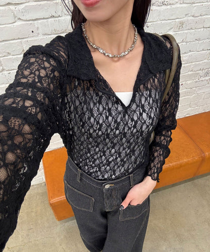 CIAOPANIC 2-Way Lace Polo 長袖 Top - Image 2