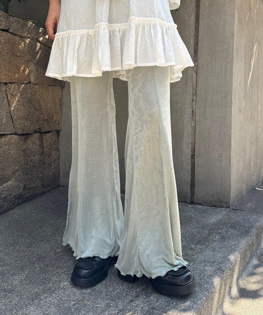 Kastane ruffle邊喇叭褲 [灰藍] - Image 1